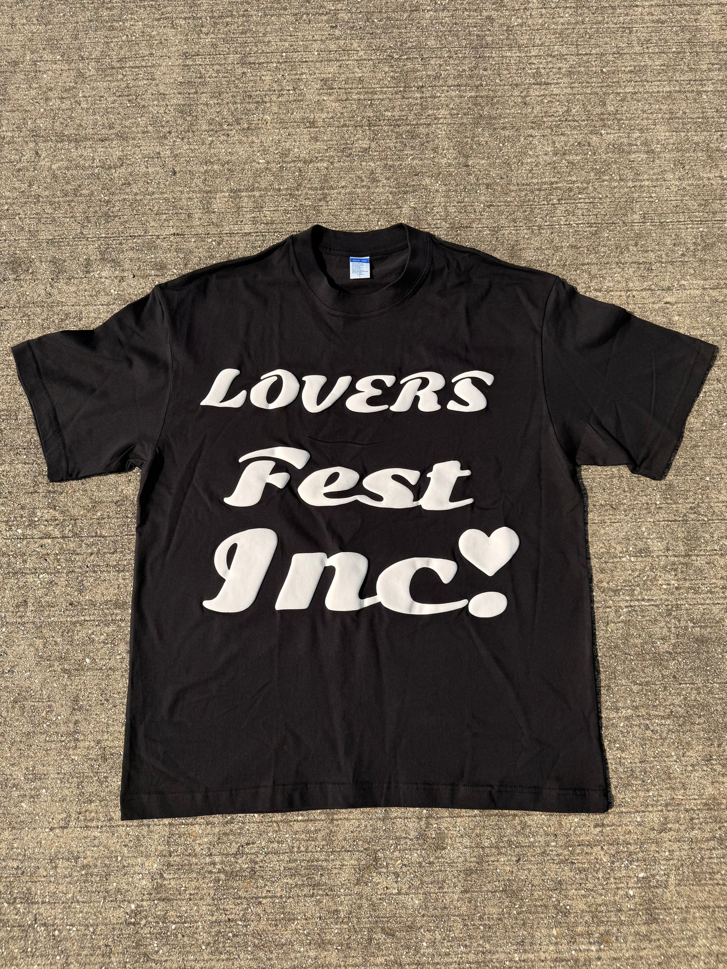 Lovers Fest Heavyweight T-Shirt - Black Short Sleeve Top with White Puff Print Logo