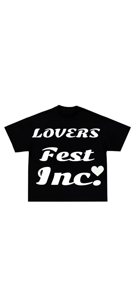 Lovers Fest Heavyweight T-Shirt - Black Short Sleeve Top with White Puff Print Logo